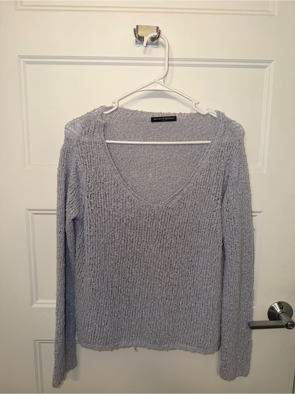 Brandy Melville Light Gray V-Neck Knit Sweater